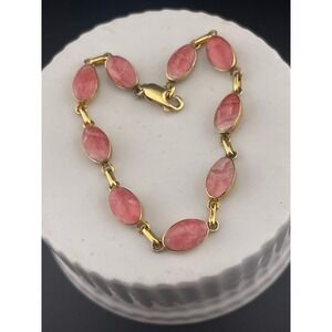 Vintage Rhodochrosite Bracelet 950 Silver Gold Vermeil Pink Stone Link Bracelet